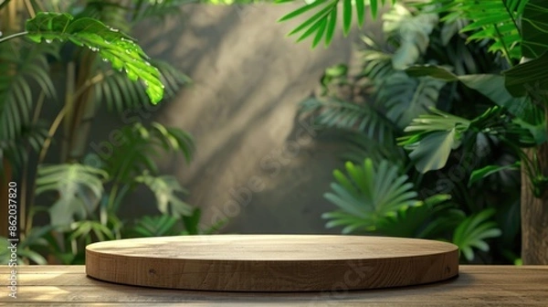Fototapeta Wooden table with greenery