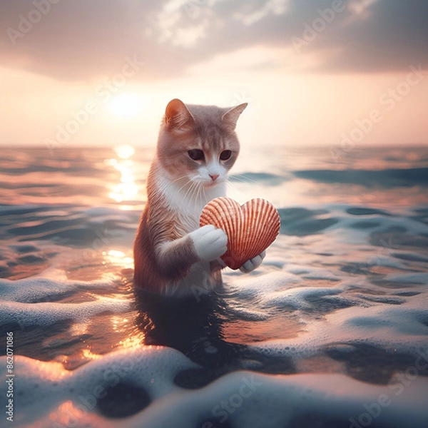 Obraz cat and sea.Generative AI