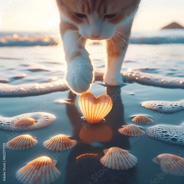Obraz cat and sea.Generative AI