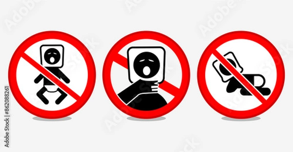 Obraz set icon suffocation hazard warning. Plastic bag warning sign icon, danger of suffocation. To avoid the danger of suffocation, keep away from babies and children, vector illustration.