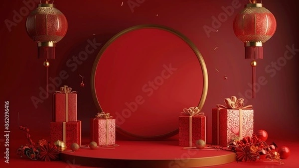 Obraz Chinese Red Festival Theme E-commerce Booth Background