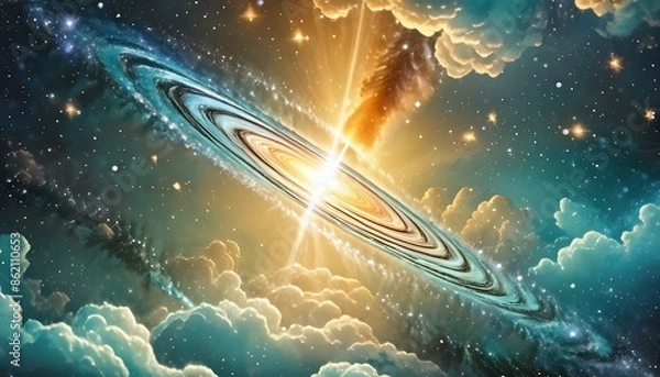 Obraz A Painting of a Spiral Galaxy with A Bright Star in the Background