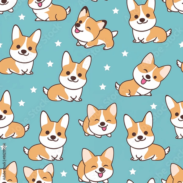 Fototapeta Corgi Dog Star Pattern Background Wallpaper