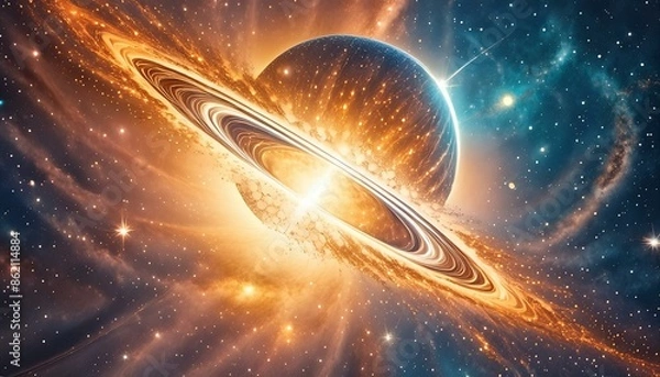 Obraz A Planet with a Ring of Stars and a Star Like Object