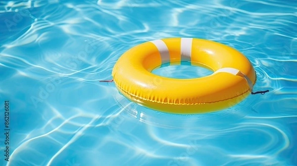 Obraz yellow swimming pool ring float in blue water
