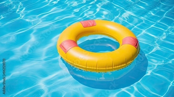Obraz yellow swimming pool ring float in blue water