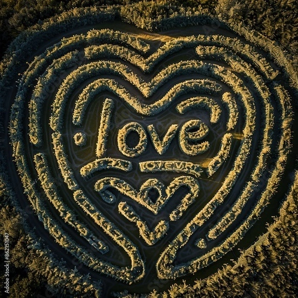 Fototapeta 7w a MAZE with the word "love" in the middle, Generate AI.