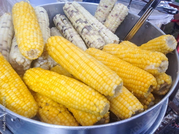 Fototapeta Sweet boiled corn in Thailand