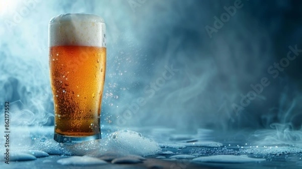 Obraz Refreshing Brew: Cold Beer in a Glass with Light, Airy Background