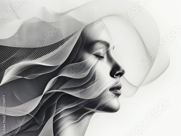 Fototapeta An enigmatic portrait of a woman shrouded in smoke, her expression hidden yet intriguing.
