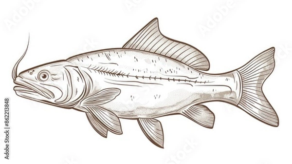Fototapeta outline vector illustration of catfish AI generated