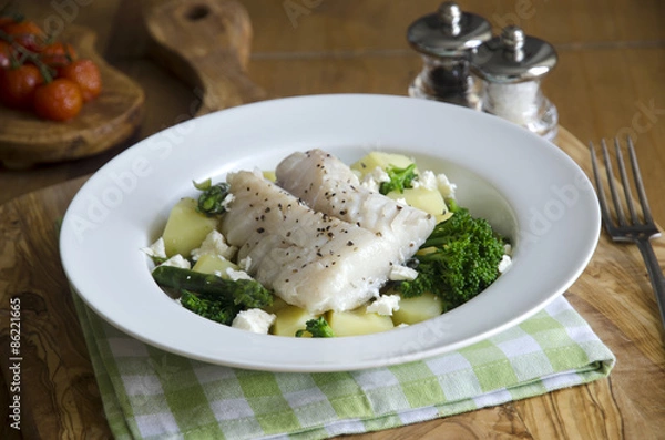 Fototapeta Haddock with new potatoes 