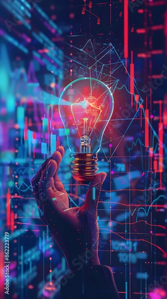 Fototapeta Light bulb in hand idea for saving money. Money management for the future. Idea saving energy and accounting finance concept, to make more money. financial business