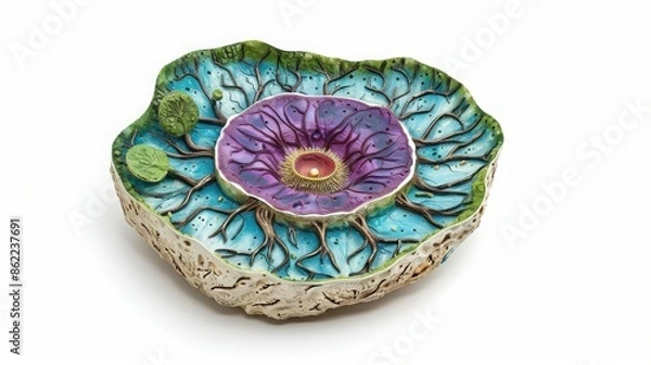 Obraz Intricate ceramic artwork featuring vibrant colors in a floral design on white background, perfect for artistic and decorative purposes.