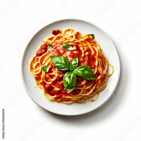 Fototapeta spaghetti with tomato sauce and basil