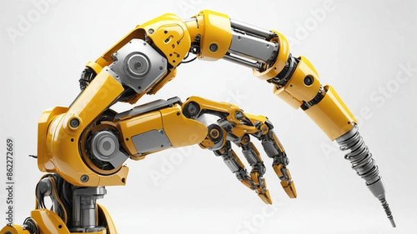 Fototapeta Innovation. 3D robot arm on white background. Mechanical hand. Industrial robot. modern industrial technology