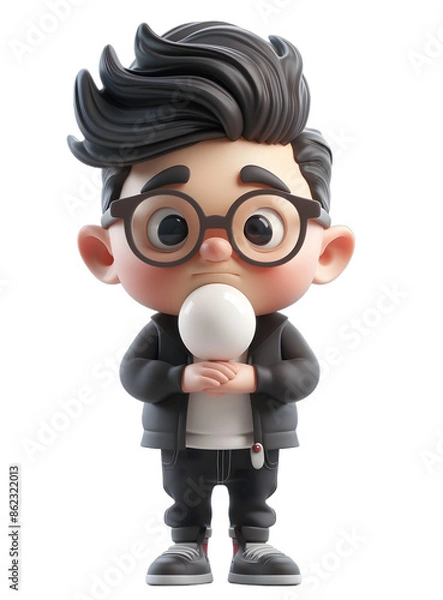 Fototapeta [Transparent Background PNG]3D rendering of a boy holding a light bulb