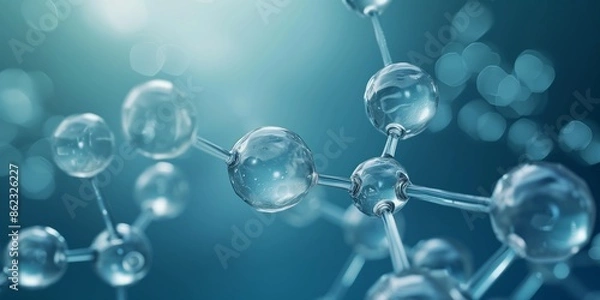Obraz Microscopic view of transparent molecule structure.  Concepts. Science, chemistry, biology, physics, research, medicine, technology.