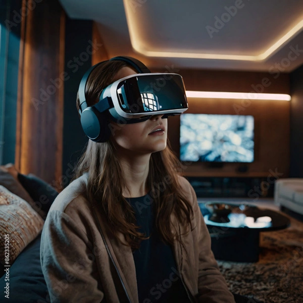 Fototapeta  A person using a VR headset.