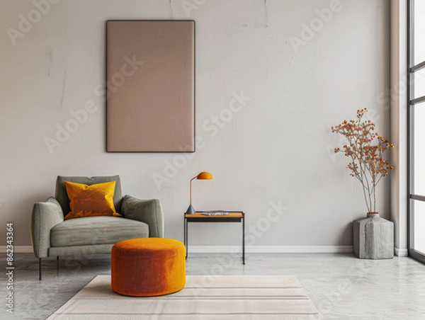 Fototapeta Luxurious apartment interiors with ample spaces, big windows providing natural lighting and elegant minimalist furniture. Luxury property interiors composition for home decor.