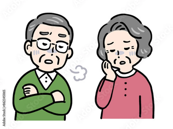 Fototapeta 悩んでため息をつくシニア夫婦