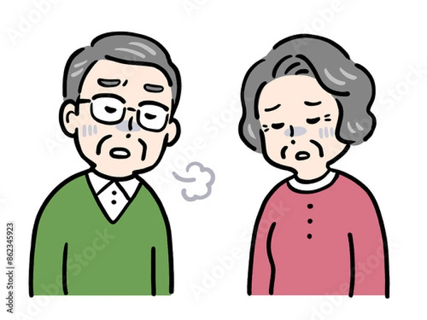 Fototapeta ため息をつき顔色の悪いシニア夫婦
