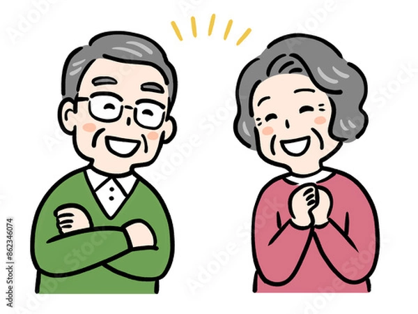 Fototapeta 笑顔で喜ぶシニア夫婦