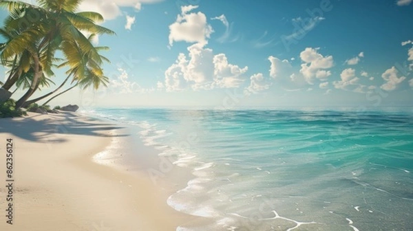 Fototapeta Empty Tropical BeachSerene Sea and Clear Blue Skies - Peaceful Vacation Destination