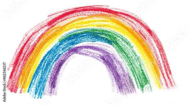 Fototapeta The child's rainbow crayon drawing isolated on a transparent background