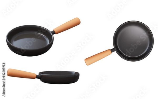 Obraz Cartoon style kitchen ware pan, 3d rendering.