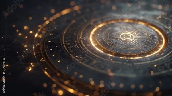 Obraz Intricate futuristic digital interface with glowing circular patterns and sparks, representing technology, science fiction, and innovation.