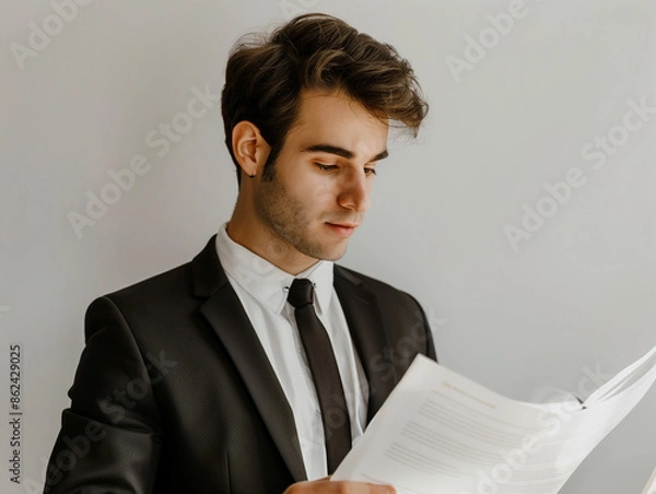 Obraz 서류를 보고있는 정장을 입은 비즈니스맨