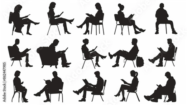 Obraz シルエットアイコン集 人物 読書 タブレット 座る くつろぐ