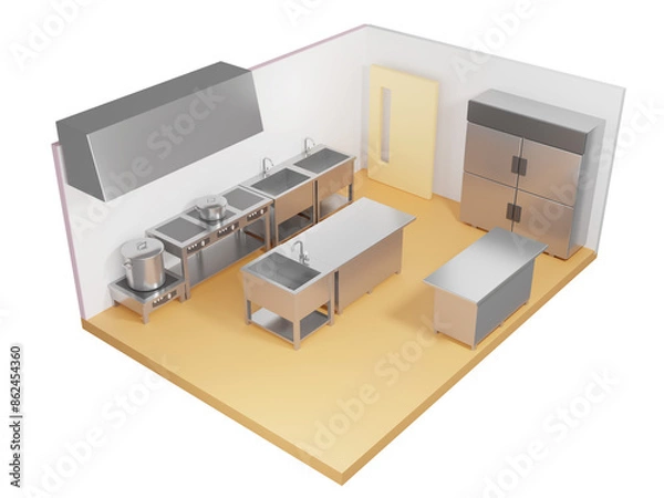 Obraz 給食室のアイソメトリック　3Dイラスト