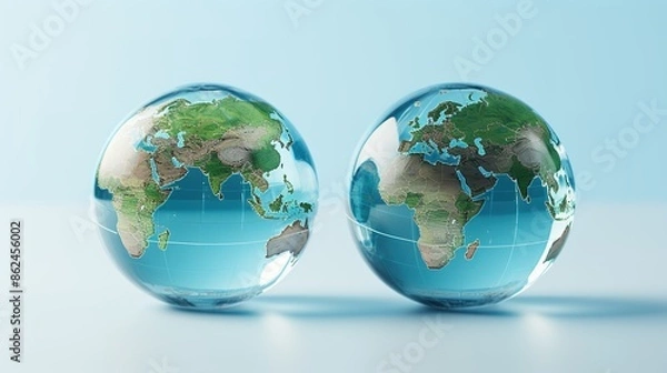 Obraz Realistic world map in globe shape with transparent texture and shadow 