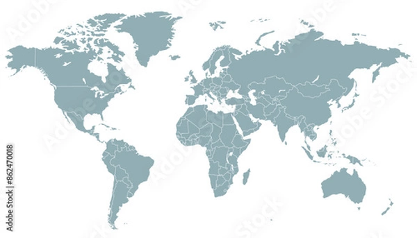 Fototapeta World map. Modern grey vector map. Silhouette map
