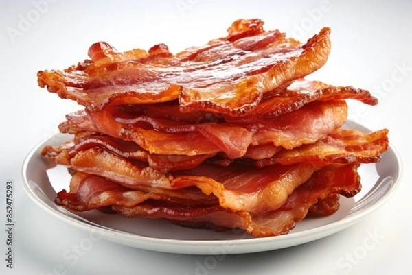 Obraz Cooked bacon slices,isolation white background