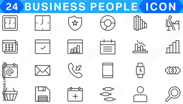Fototapeta 24 line icon set related to business and people