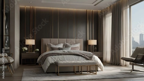 Fototapeta Interior design of a modern style bedroom