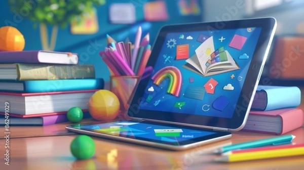 Fototapeta Digital tablet with interactive educational apps High quality images