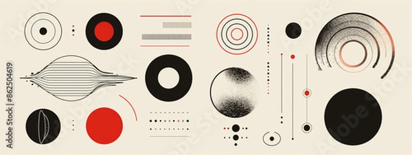 Fototapeta A set of graphic design elements with black and red lines