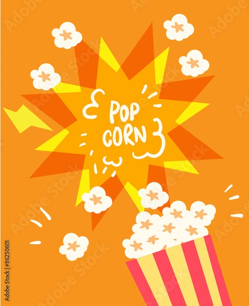 Obraz flat yellow popcorn on color background illustration vector
