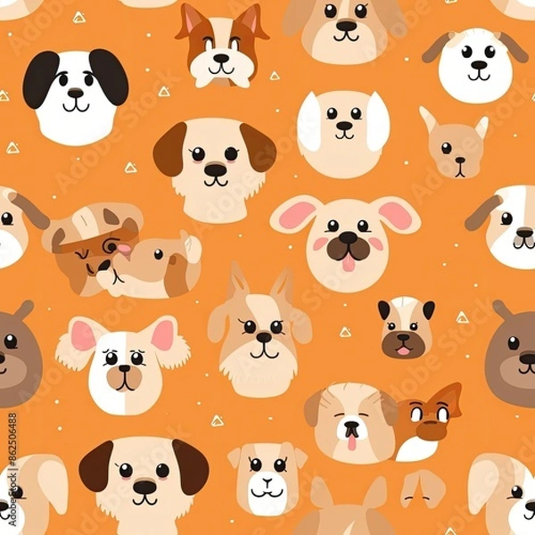 Fototapeta Cute dogs head seamless patterns, texture, background.