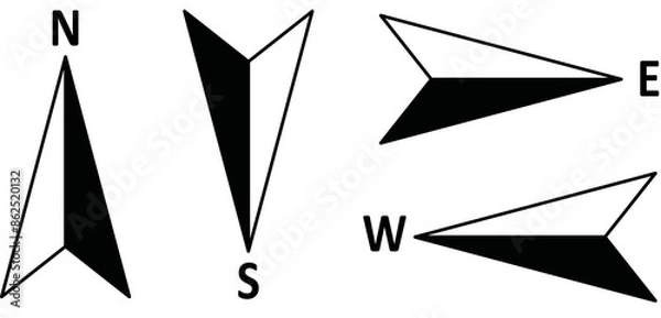 Fototapeta Compass Arrow Flat Icon Set On Transparent Background, Flat Design Compass Arrow Icon Set, North, South, West, and Earth Directions.