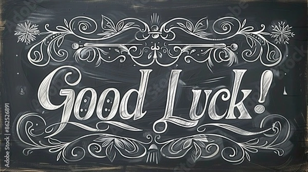 Fototapeta Good Luck Chalkboard with Classic Design and Japanese Characters