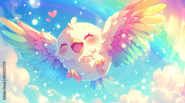 Obraz Cute baby eagle with fluttering wings