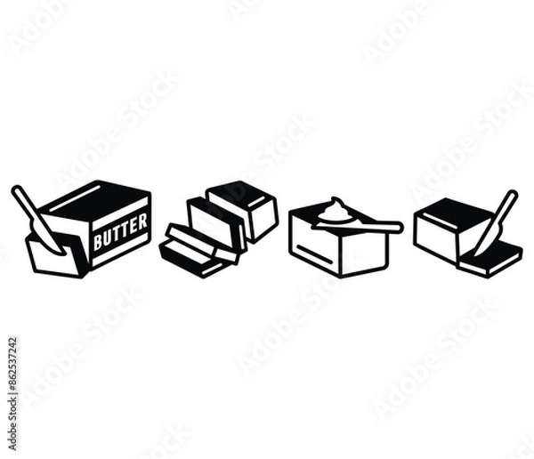 Fototapeta butter slice with knife icons vector design black white color illustration collection set