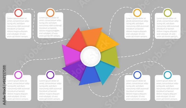 Fototapeta Infographic circle chart showing business data divided into 8 colorful sections. 8 concepts. Vector illustration.
