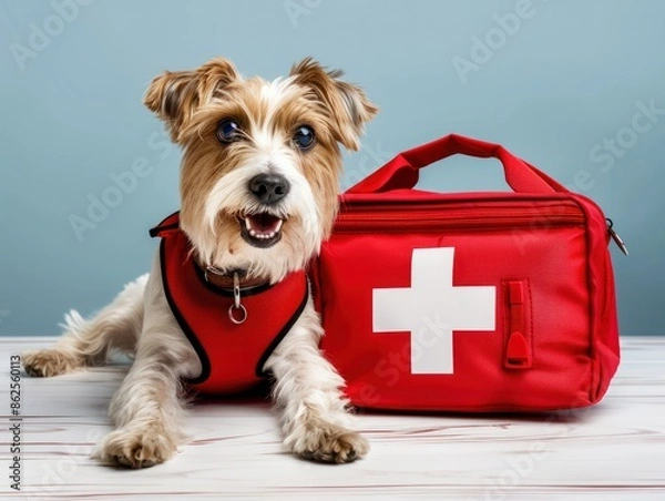 Obraz Smiling Dog with First Aid Kit