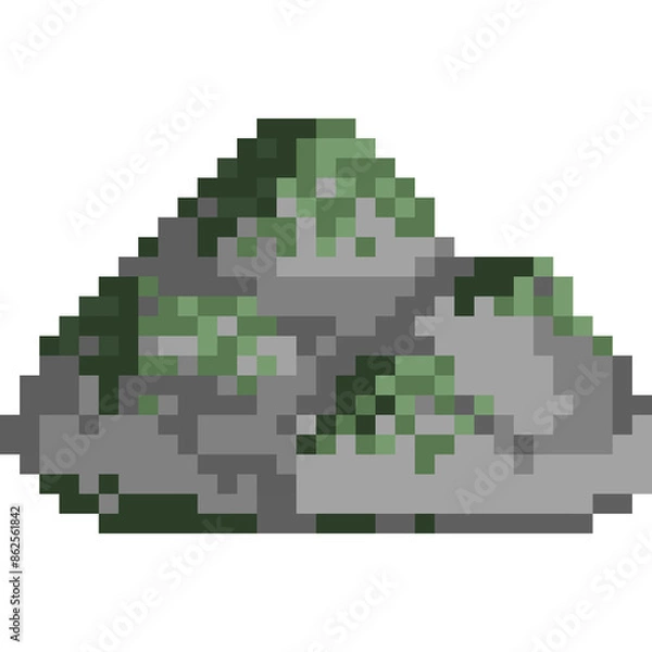 Fototapeta Pixel art stone with moss element 4